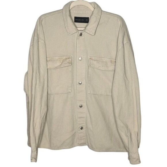 Abercrombie & Fitch Beige Corduroy Shirt Jacket Mens XL 90s Y2K Shacket Preppy - Picture 1 of 11